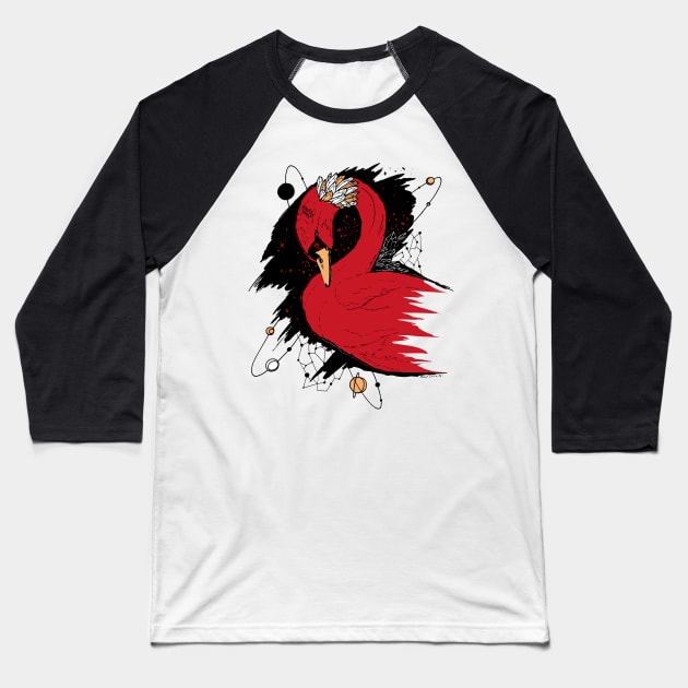 Red and Cream Swan Among The Stars Baseball T-Shirt by kenallouis